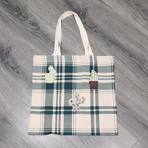 NWT Green Plaid Cactus Cotton Bookbag Tote